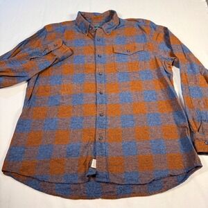 Woolrich Men's Plaid Flannel Button Down Shirt XL Brown Blue Outdoor Hunt Hike